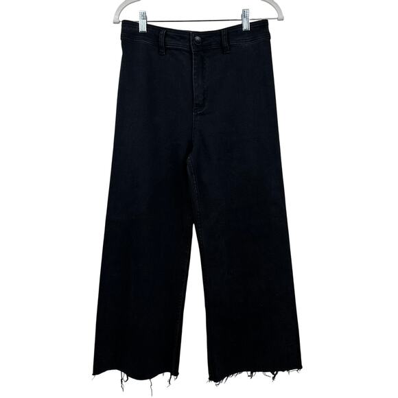 NEW ee:some Wide Leg Jeans Cropped Frayed Hem Boho Festival Black Denim Small - Picture 1 of 9